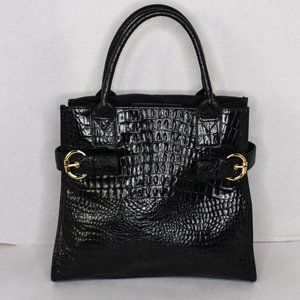 Peck & Peck Collection Black Leather Purse Croc Embossed Top Handle - new